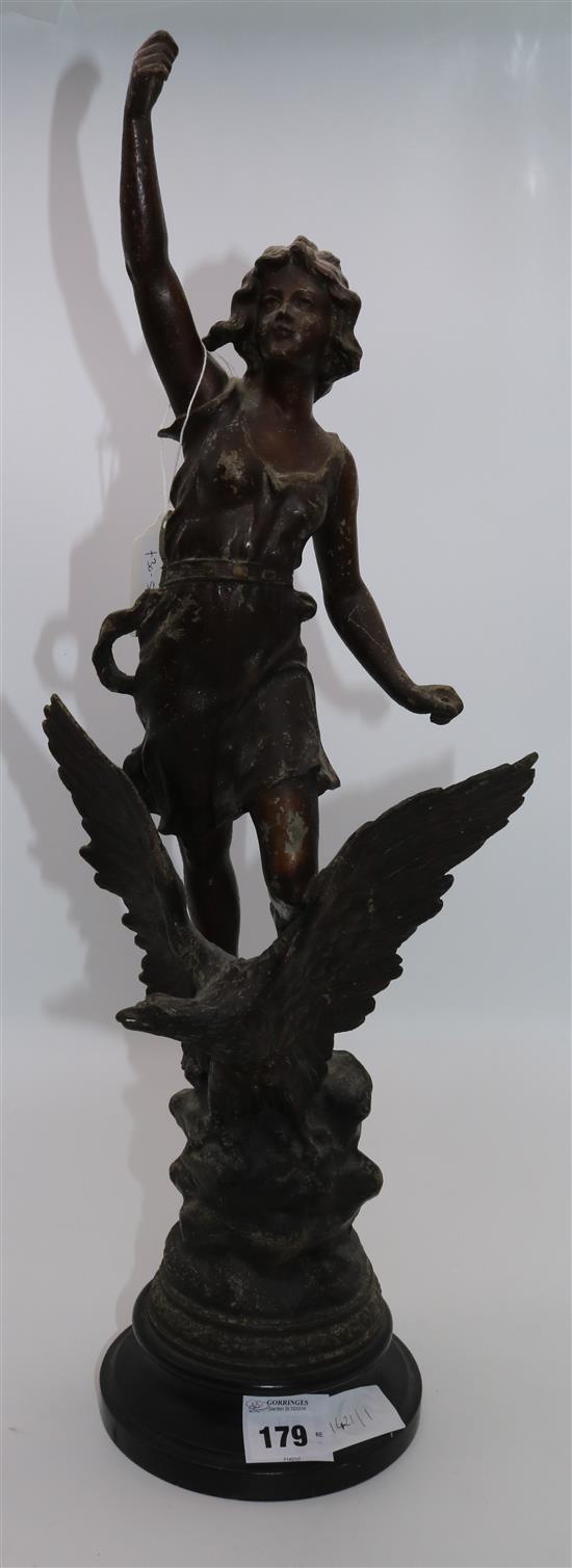 Victorian Spelter figure of a girl holding one arm aloft